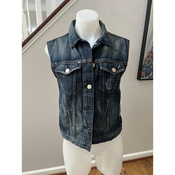 Rag & Bone Burney Distressed Denim Jean Vest in Mender Blue Size XS - Picture 2 of 6